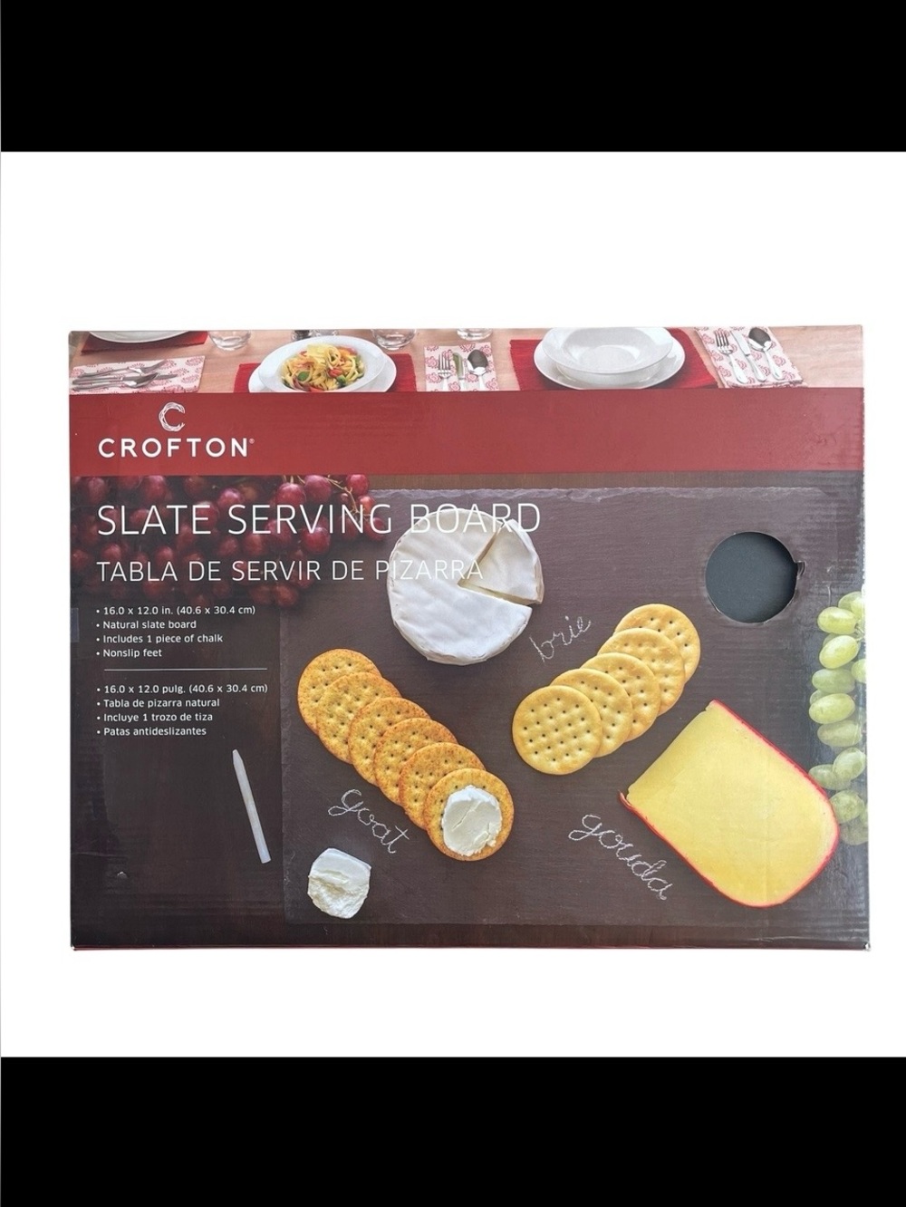 Crofton Natural Slate Serving Board Chalk 16 X 12 Inch Nonslip Rustic